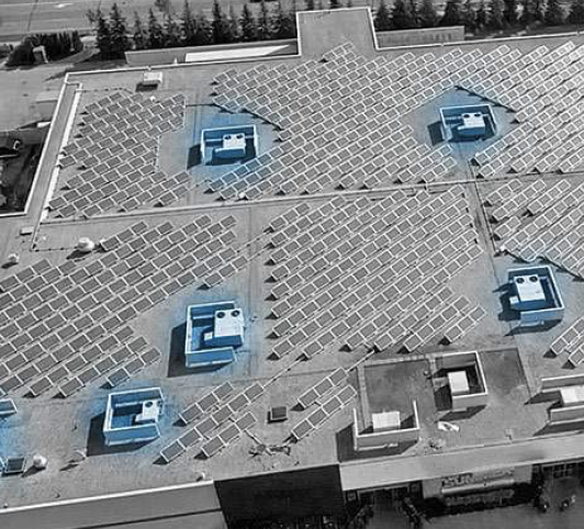 Big Box Retailer rooftop with HVAC highlighted